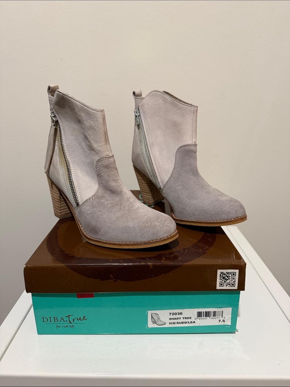 DIBA True Shady Tree Ankle Boot in Light Gray Suede